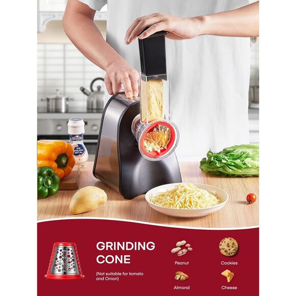 FOHERE Salad Maker Electric Cheese Grater & Slicer, One-Touch Control, BPA-Free - Picture 4 of 10